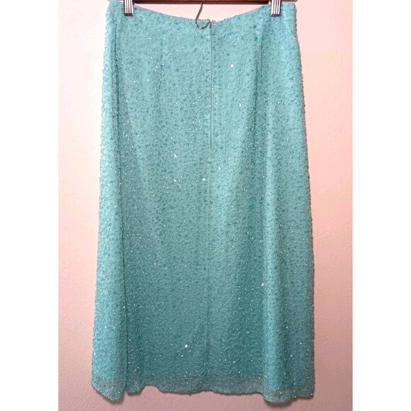 Vintage Lawrence Kazer Teal Aqua Beaded Silk Midi Skirt Sz S 80s 90s Eveningwear - Picture 3 of 16